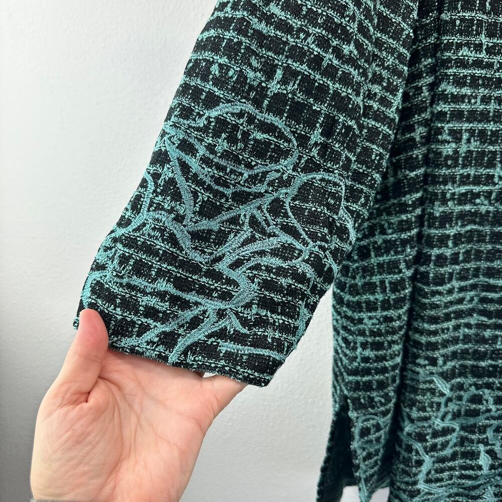 Ming Wang Black and Teal Patterned Tweed Jacket - Picture 4 of 12
